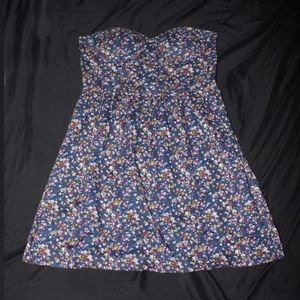 F21 Strapless Halter - Navy Blue w/ Flowers